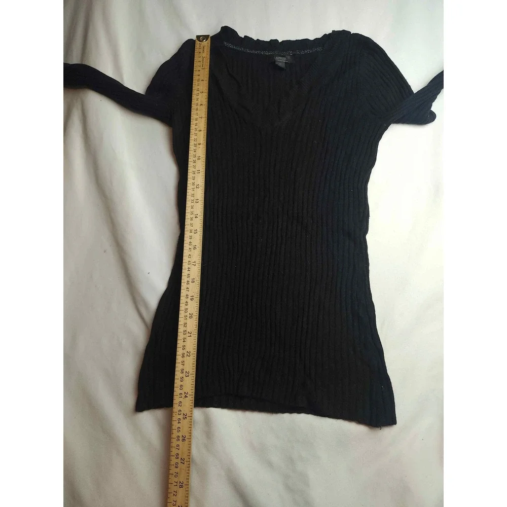 Express Womens Ribbed V-Neck Long Sleeve Sweater Black Size Medium